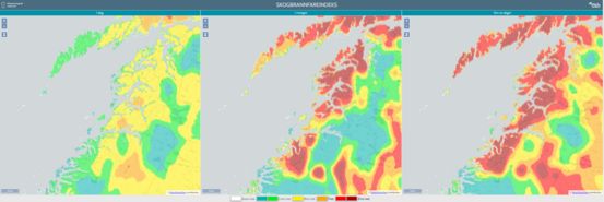 Meteorologisk kart som viser skogbrannsfaren i Salten