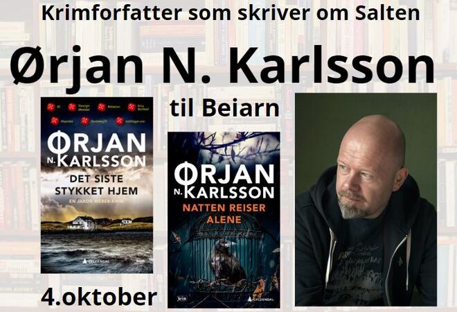 Bilde av Ørjan Karlsson og to av bøkene hans