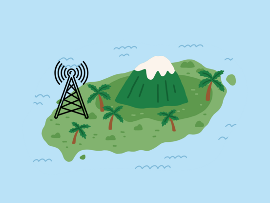 illustrasjon av øy med mobilantenne.