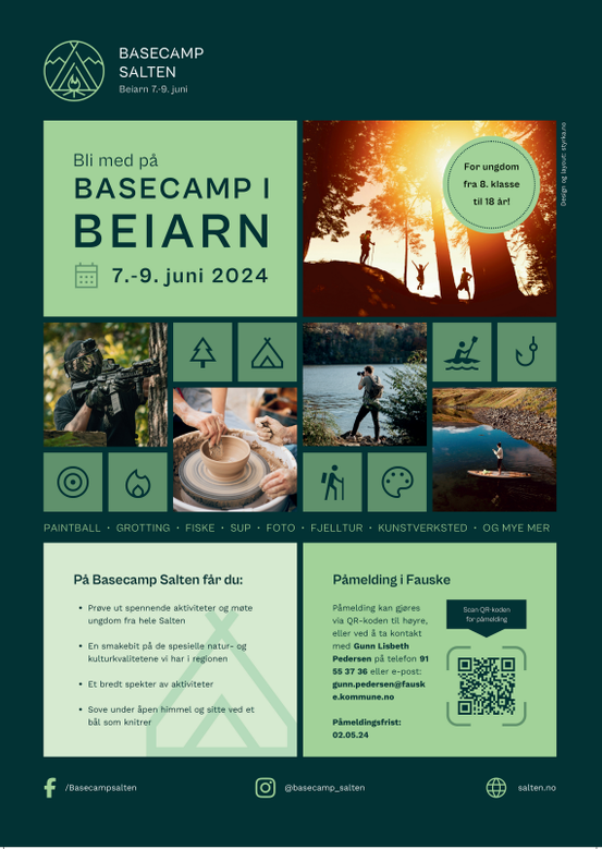 Plakat Basecamp Salten 2024. Informasjon i tekst