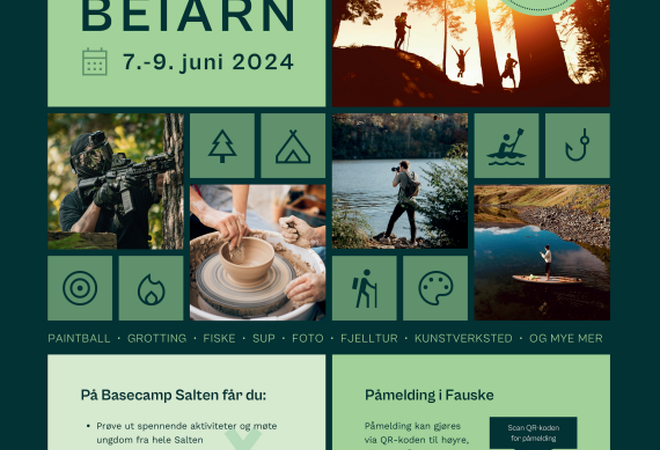 Plakat Basecamp Salten 2024. Informasjon i tekst