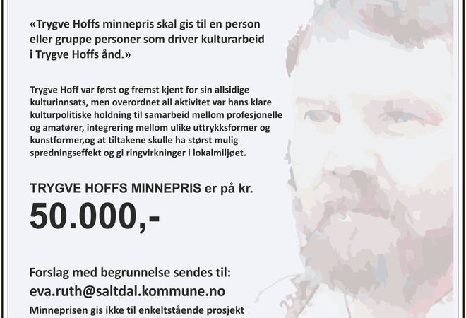 Plakat for Trugve Hoffs minnepris 2024. Informasjon i tekst