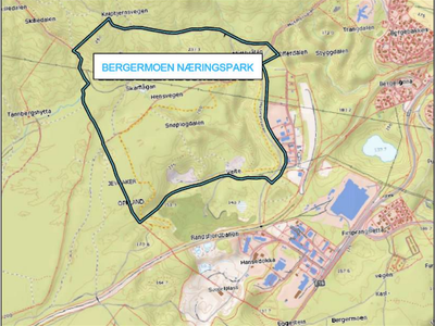 Bilde viser planområde til Bergermoen næringspark