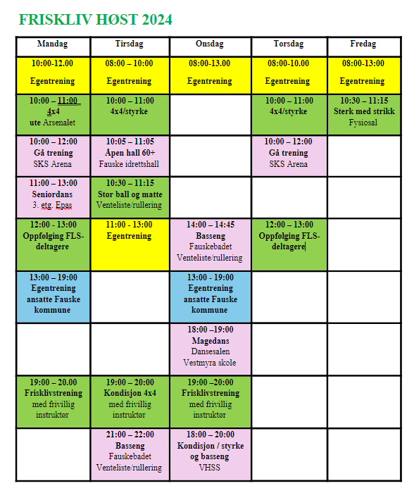 Timeplan Friskliv høst 2024.