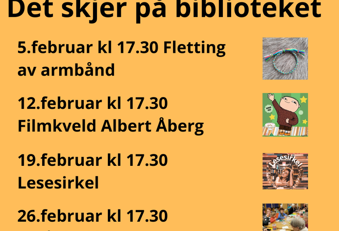 Bildeversjon av tekst om hva som skjer i biblioteket i februar