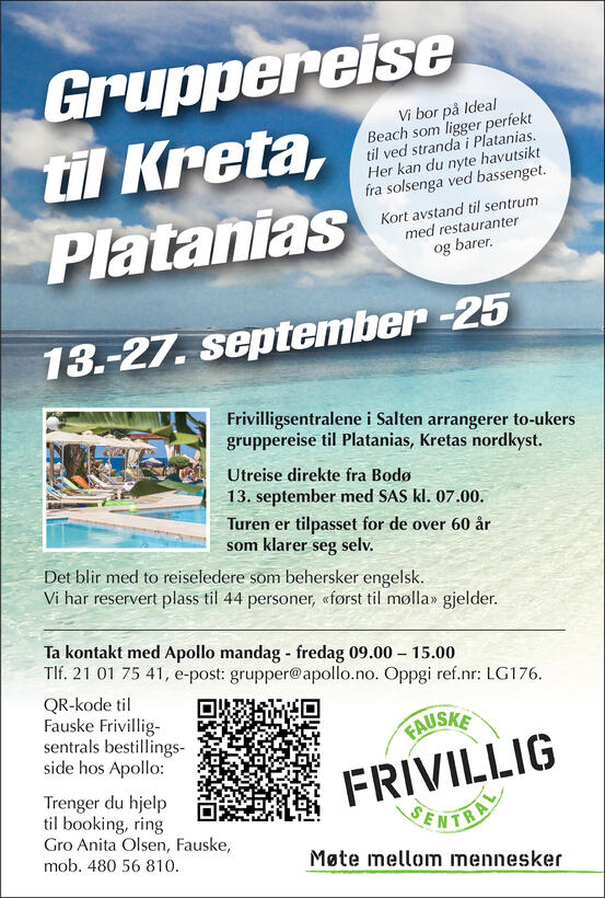 Plakat for gruppereise. Informasjon i tekst