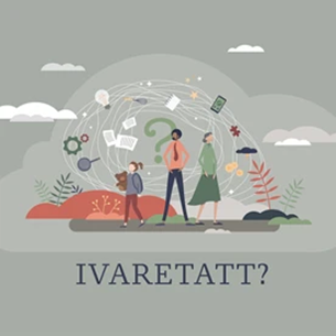 Illustrasjon med mennesker og spørsmåltegn rundt. Teksten