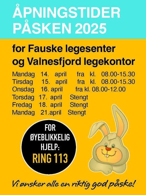 Plakat med åpningstider i påsken. Informasjon i tekst