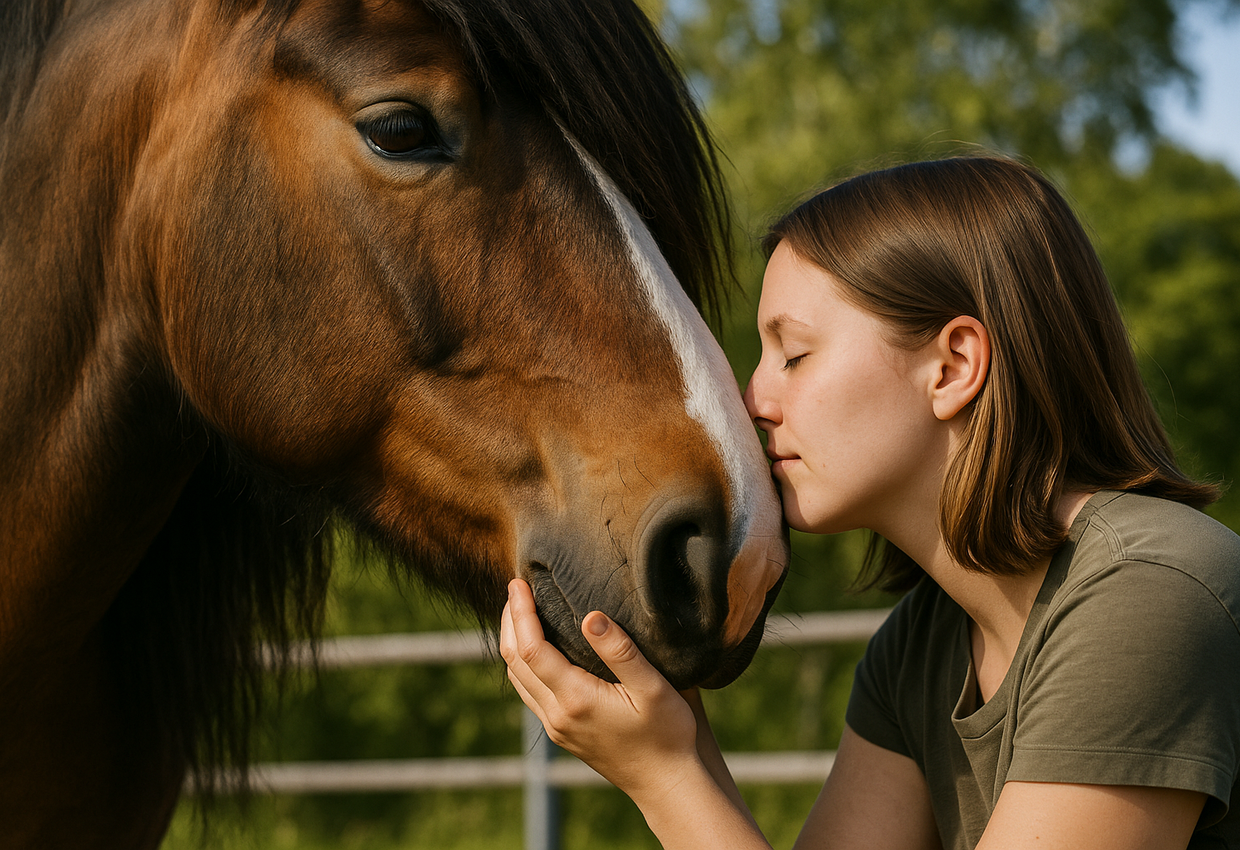 Livsmestring med hest - et pilotkurs i hesteassisterte aktiviteter for mestring og trygghet (illustrasjonsfoto: AI-generert)